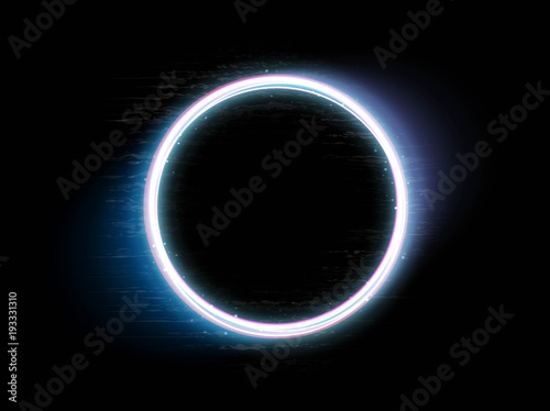 Neon ring. Energy frame. Magic light. Glowing light. Abstract electric background. Glowing frame.