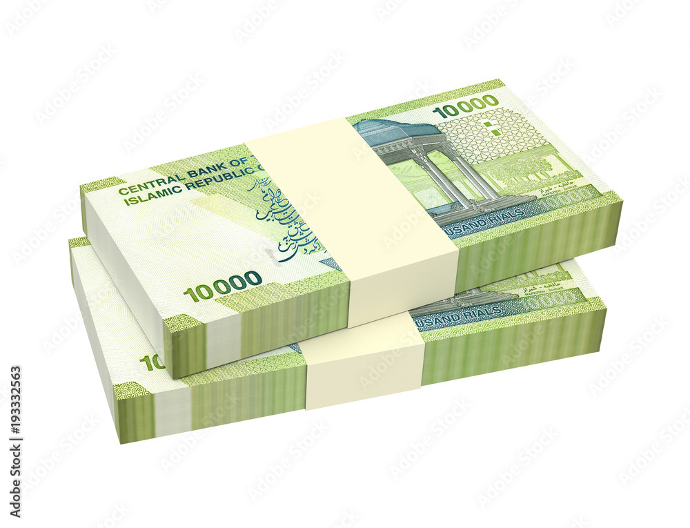 Iranian rials bills isolated on white with clipping path. 3D illustration. Iranian rials bills isolated on white with clipping path. 3D illustration.