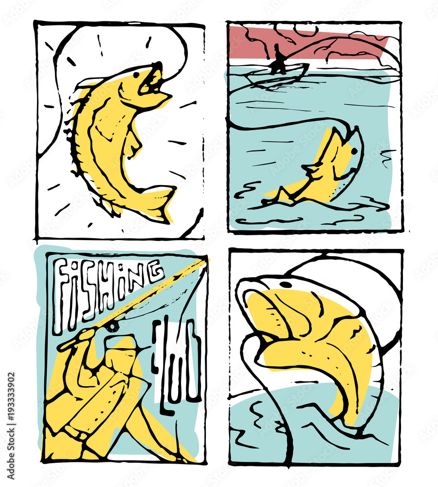 Obraz premium Fishing poster set