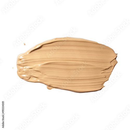Cosmetic cream, concealer smear isolated on white. Liquid foundation tone cream smudged, brown stroke texture. Makeup Vector 