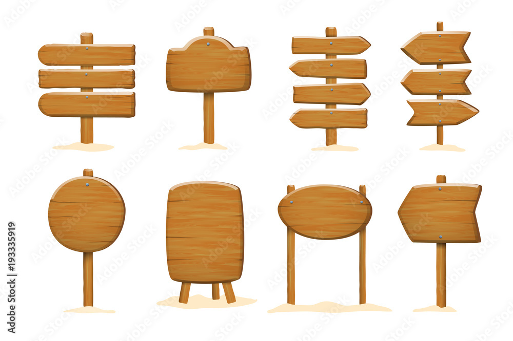 Set of wooden signboards . Wood arrow sign vector templates . Set of wooden signboards . Wood arrow sign vector templates .