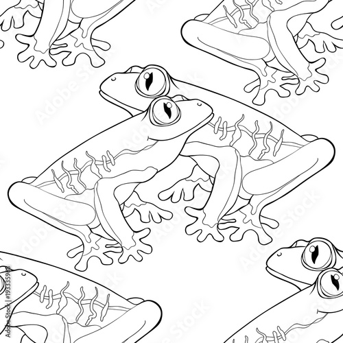 coloring seamless pattern woody frog is red-eyed.  illustration