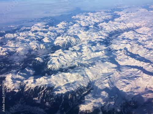 Aerial view of the alps in winter