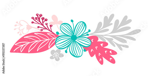 bouquet flowers and floral elements isolated on white background in Scandinavian style. Hand drawn vector illustration