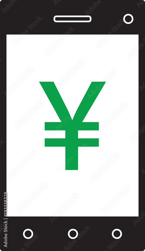 Fototapeta premium Yen, Yuan or Renminbi currency icon or logo vector on a cell phone, mobile phone or Smartphone screen or display. Symbol for Japanese or Chinese bank, banking or Japan and China finances.