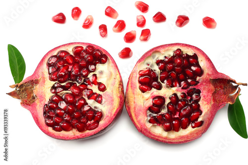 pomegranate fruit isolated on a white background top view