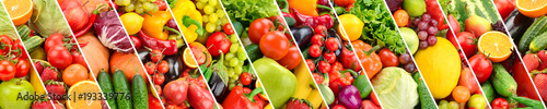 Photography Panoramic collection fruits and vegetables separated oblique stripes