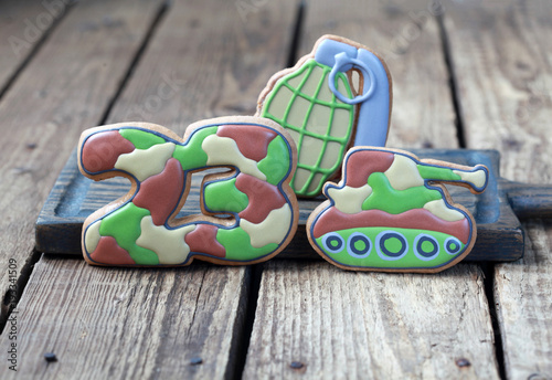 Фотография Homemade Gingerbreads in the form of a grenade, tank and the numbers 23 in pro