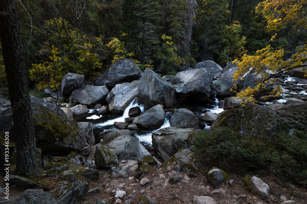 Water flowing over granite rocks in Yosemite Valley, California. Water flowing over granite rocks in Yosemite Valley, California.