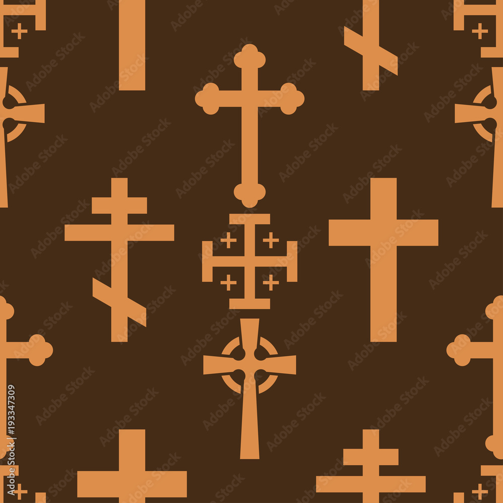 Christianity church cross religion vector religionism seamless pattern background holy sign silhouette praying religionary christian religionist priest church traditional culture symbol.