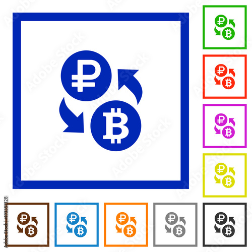 Ruble Bitcoin money exchange flat framed icons