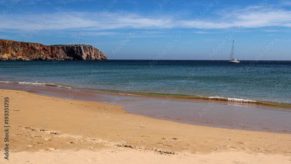 beautiful empty beach with cliff in Sagres, Portugal