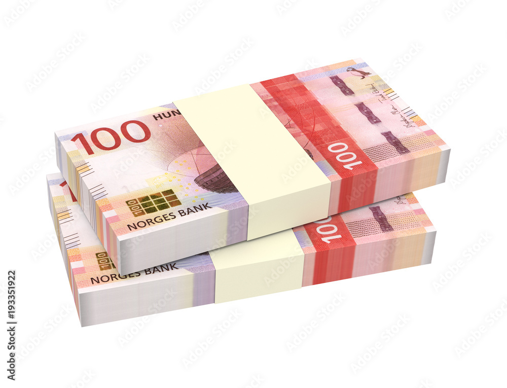 Norwegian krone bills isolated on white with clipping path. 3D illustration. Norwegian krone bills isolated on white with clipping path. 3D illustration.