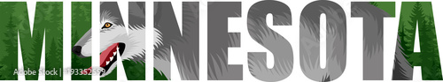 vector Minnesota - American state word with wolf and forest woodland