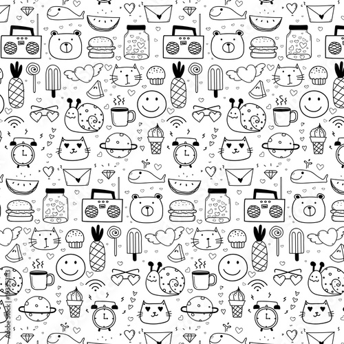 Pattern With Line Hand Drawn Doodle Lovely Vector Background For Kid. Doodle Funny. Handmade Vector Illustration.