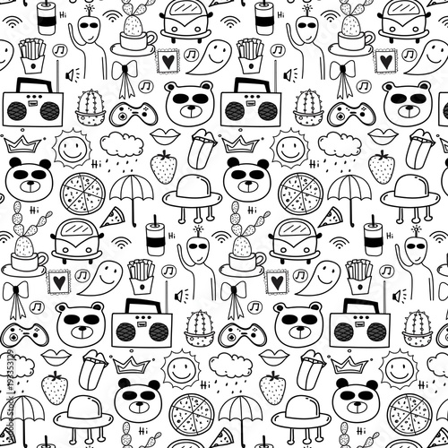 Pattern With Line Hand Drawn Doodle Lovely Background. Doodle Funny. Handmade Vector Illustration.