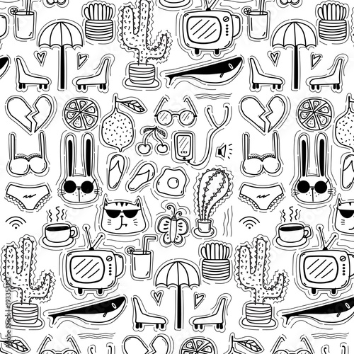 Pattern With Line Hand Drawn Doodle Lovely Background. Doodle Funny. Handmade Vector Illustration.