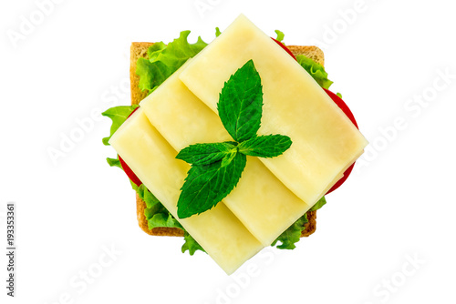 sandwich with cheese and mint on isolated white background photo