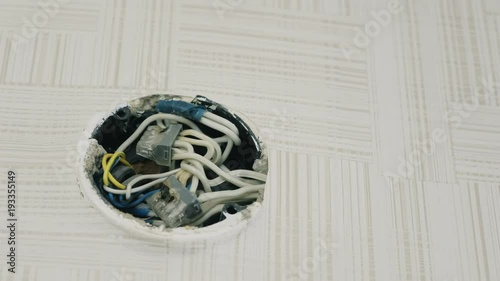 Close-up burnt wires smoke in electrical junction box