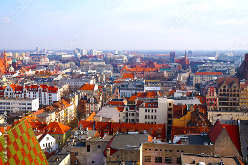 Panorama of Wroclaw, view of the center, new and old buildings, bird's-eye view