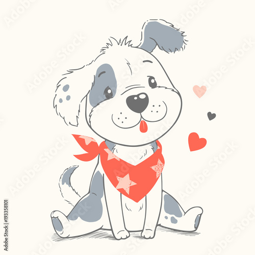 Cute dog cartoon hand drawn vector illustration. Can be used for baby t-shirt print, fashion print design, kids wear, baby shower celebration greeting and invitation card.