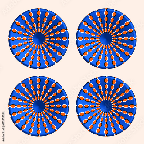 Abstract trendy round optical illusion, motion simulation, creative vector illustration
