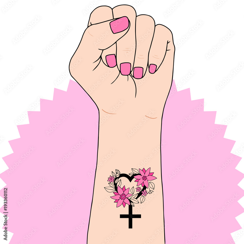 Fototapeta premium Feminism symbol. Fighting fist of a woman. Lovely vector illustration. Fight for the rights and equality.