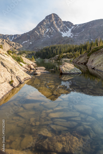 Reflections of Mt of the Holy Cross in the Holy Cross Wilderness, Colorado, USA.