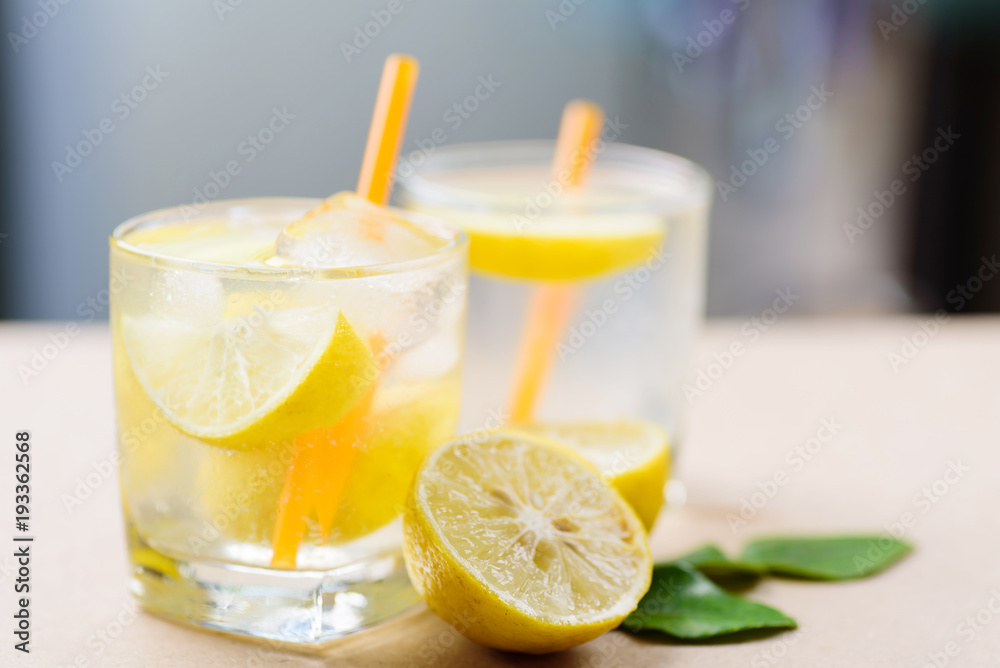 Glass of iced lemonade, cold drink in summer Glass of iced lemonade, cold drink in summer