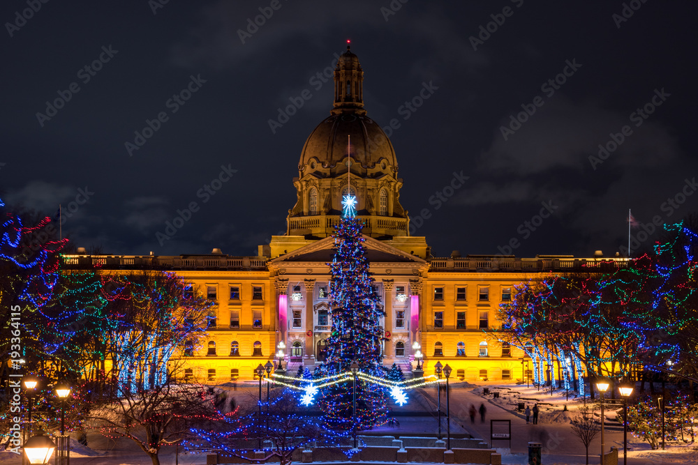 Legislature Building in Edmonton close-up during winter