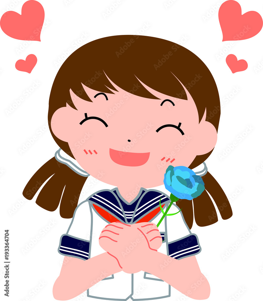 School girls get a blue flower.eps School girls get a blue flower.eps