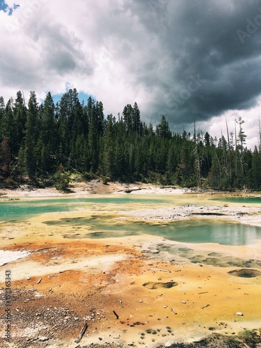 Stormy day at the hot springs at Yellowstone National Park