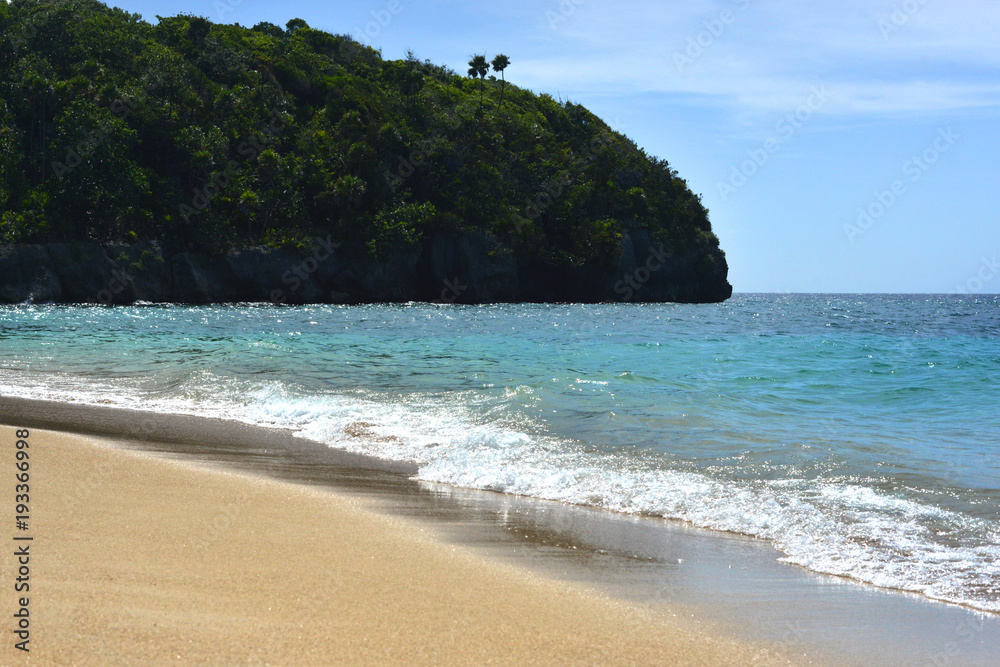 Paradise beach in Caribbean with gold sand and blue water Paradise beach in Caribbean with gold sand and blue water