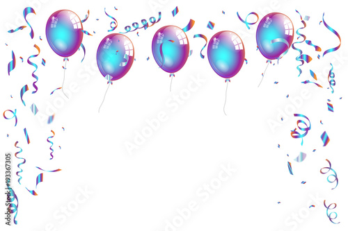 Confetti Titanium rainbow ribbons  balloons celebration background template concept. vector illustration