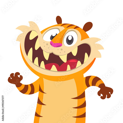 Fototapeta Naklejka Na Ścianę i Meble -  Happu cartoon vector tiger illustration. Cartoon animals set