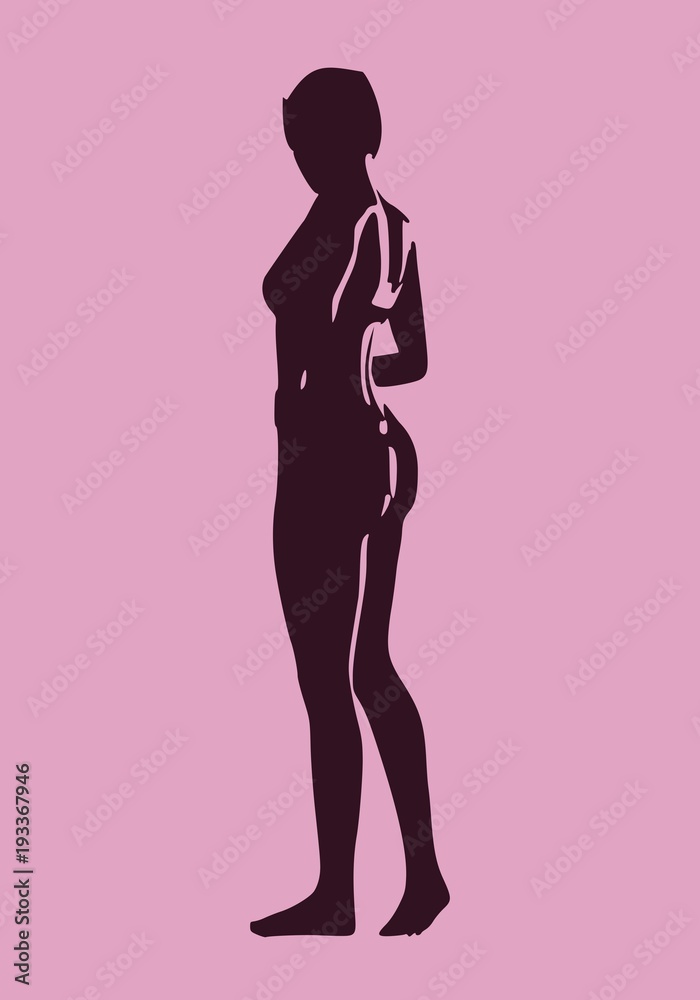 Fototapeta premium Beautiful sexy fitness girl. Pretty woman wearing bikini. Back view.