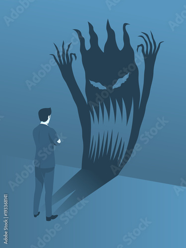 Businessman Brave Standing to Face His Fear, Simple Flat Vector.