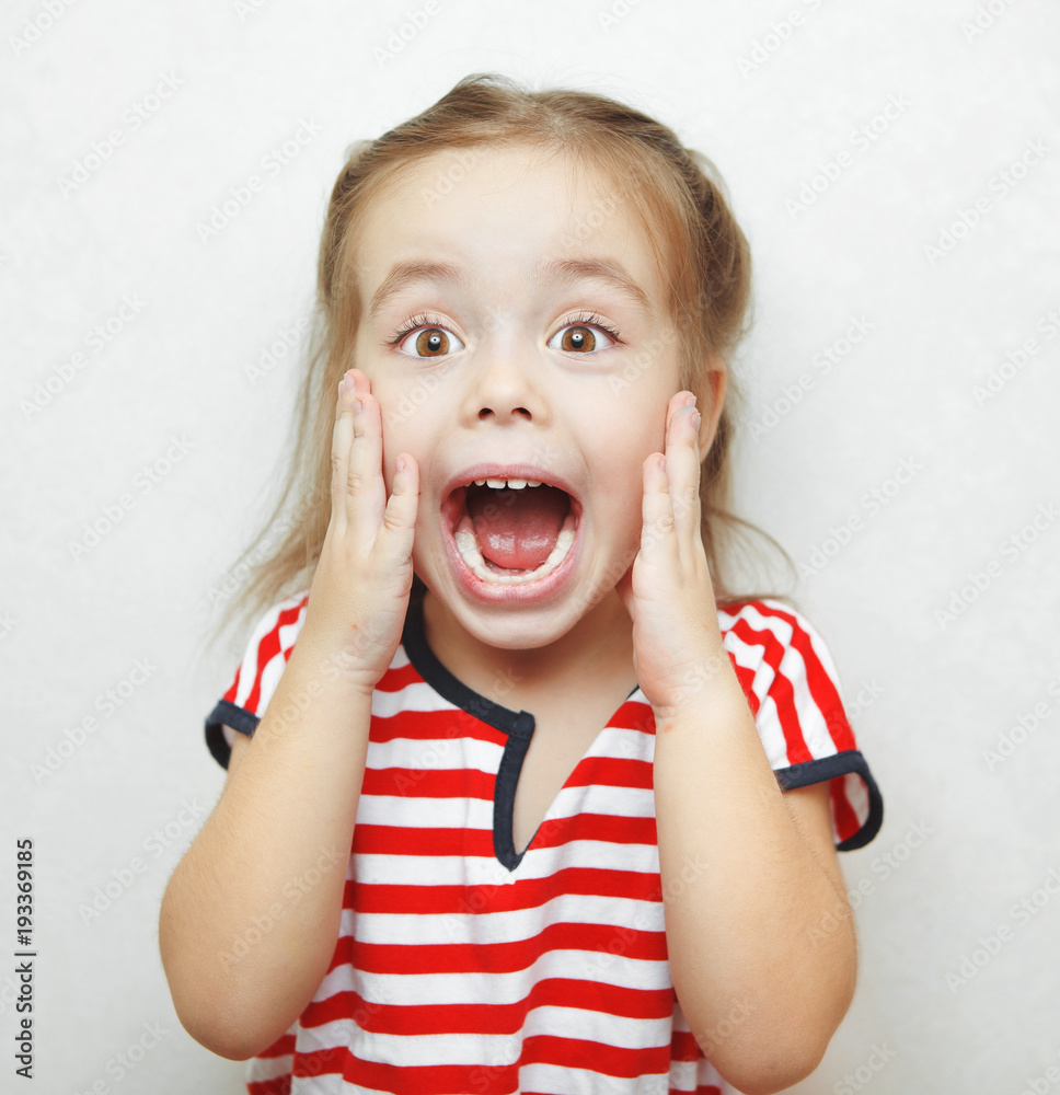 Scared little girl with wide open mouth and big eyes Stock Photo | Adobe  Stock