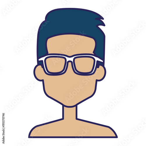 young man shirtless with glasses avatar character vector illustration design