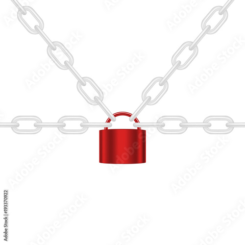 White chains locked by padlock in red design