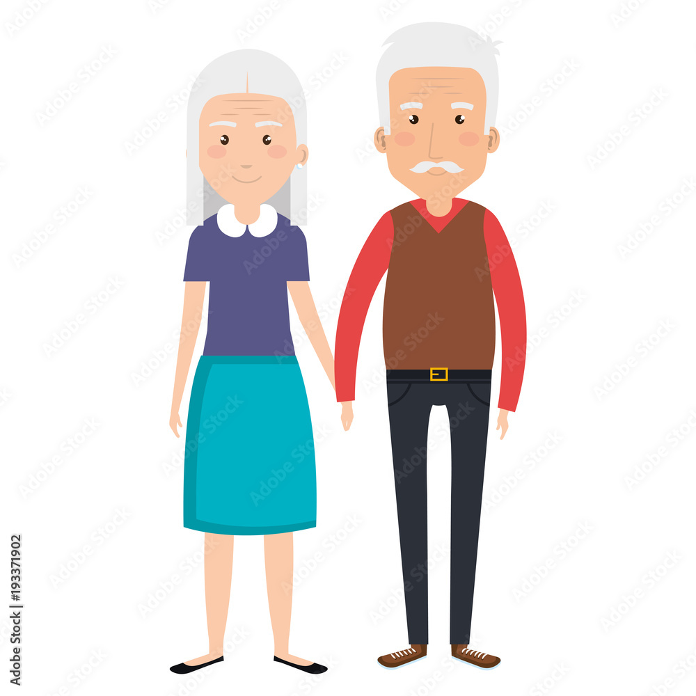 cute grandparents couple avatars characters vector illustration design