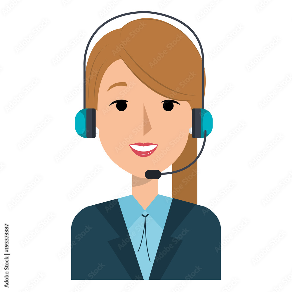 businesswoman with headset character vector illustration design