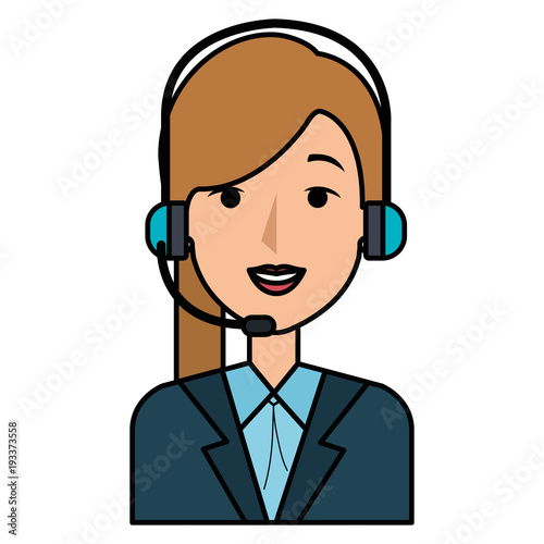 businesswoman with headset character vector illustration design