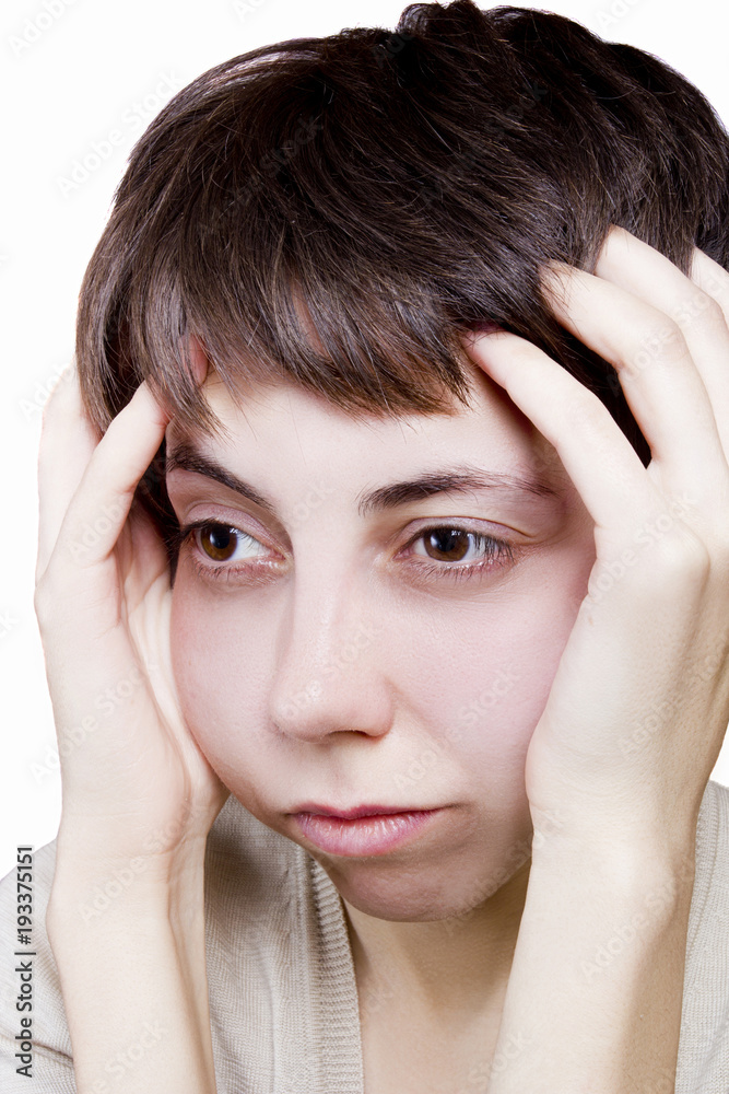 A girl who has a headache A girl who has a headache