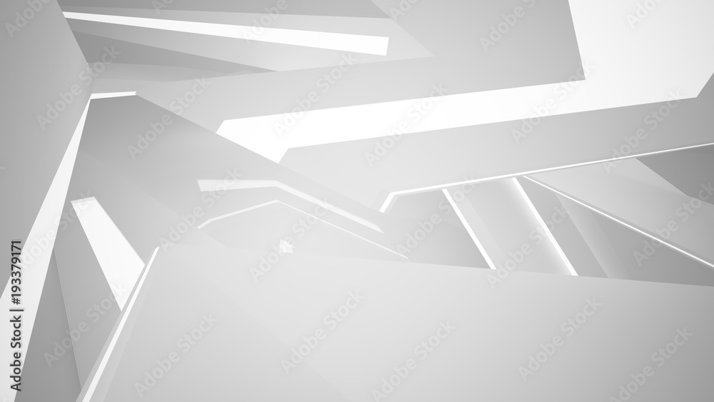 Abstract parametric white interior with neon lighting. 3D illustration and rendering. Abstract parametric white interior with neon lighting. 3D illustration and rendering.
