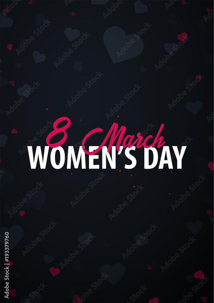 8 March International Women's Day greeting card with heards. Vector illustration