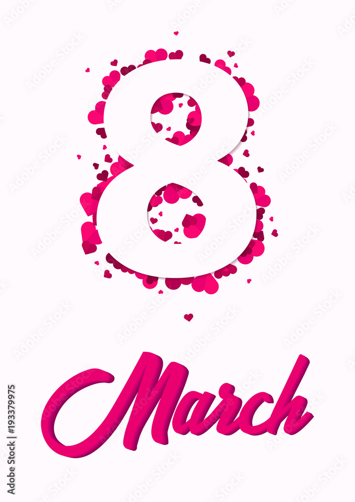 Fototapeta premium 8 March International Women's Day greeting card with heards. Vector illustration