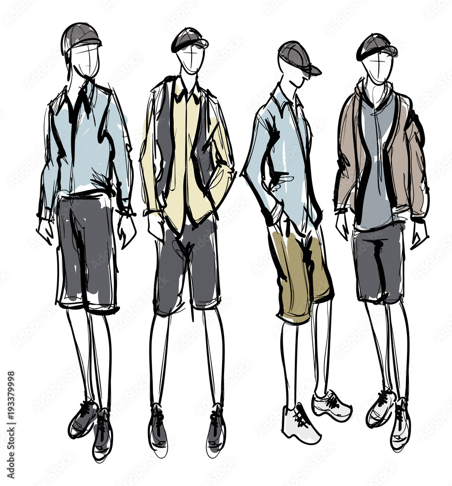 Hand Drawn Fashion Sketching Two Casual Stock Illustration 1710446971 |  Shutterstock