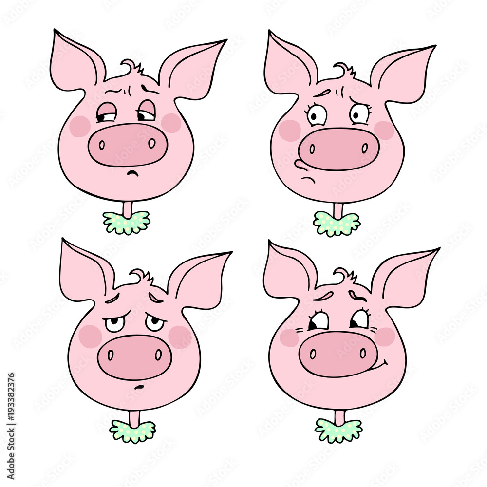 Set of pig's emotions Set of pig's emotions