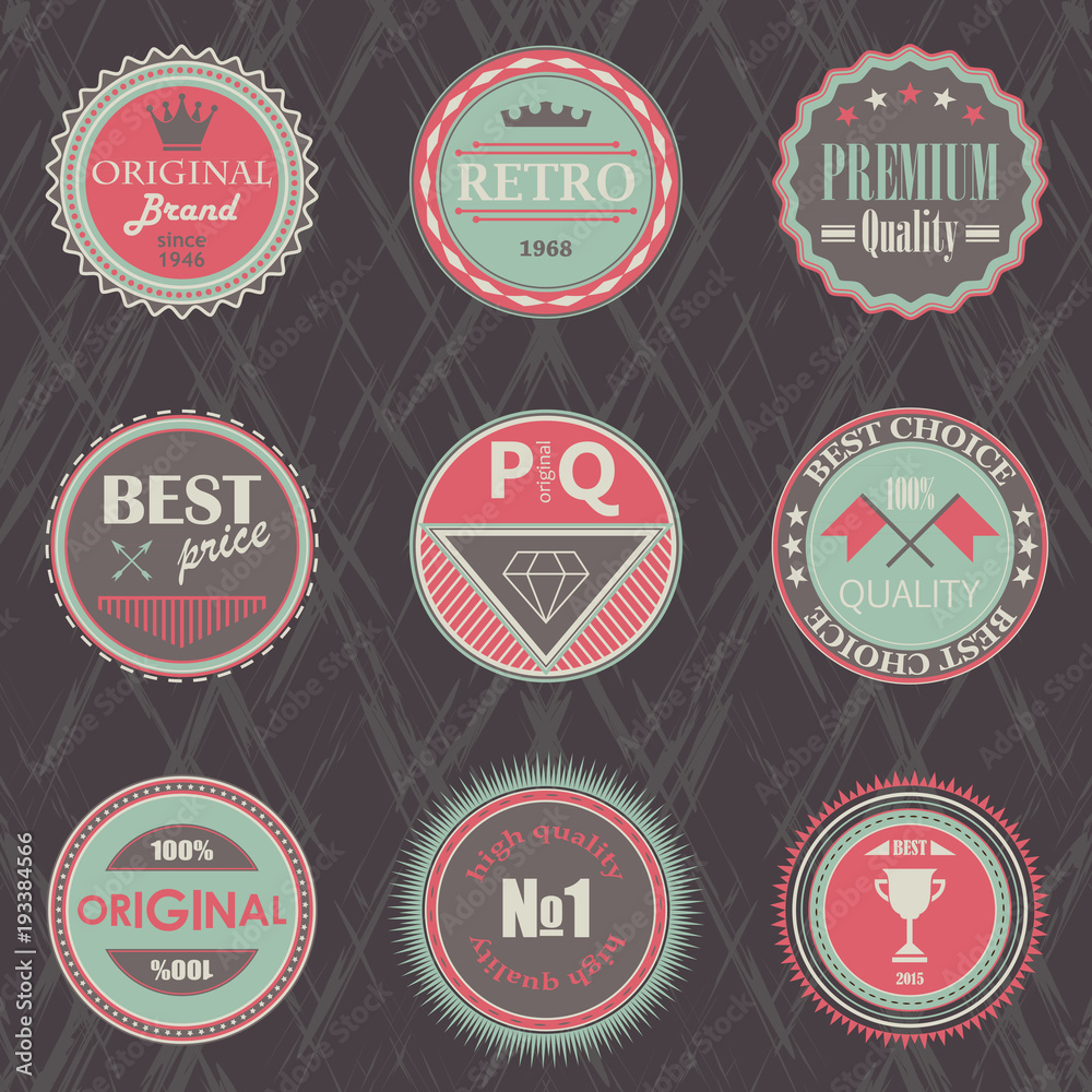 Set of vintage design labels and badges. Retro design. Pastel colors